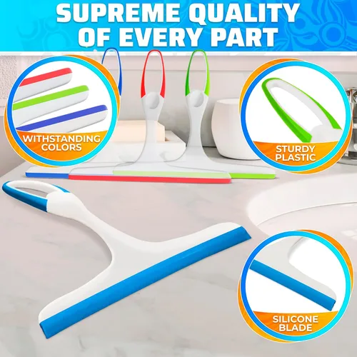 Vista 3 de 4 espátulas de mano de 9.5 pulgadas para cristal de ducha, agarre de plástico duradero, colores aleatorios, hoja de silicona flexible, gancho fácil