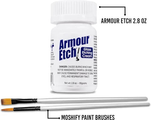 Vista 2 de Crema para Grabado de Vidrio Armour Etch - Tamaño Inicial de 2.8oz - Incluye Pinceles de Aplicación Moshify