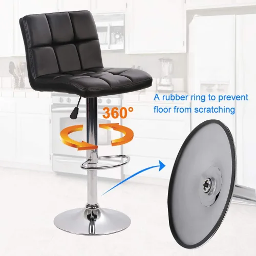 Vista 5 de Dkeli Juego de 2 taburetes de bar giratorios de altura ajustable con respaldo de piel sintética duradera, silla de comedor moderna y alta para sala