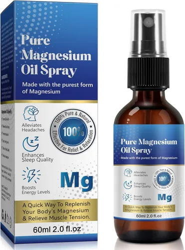 Spray de aceite de magnesio de 2 onzas líquidas, puro y orgánico, alta concentración de magnesio, sin OMG, sin gluten, fácil de absorber (1 unidad)