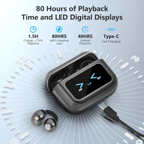 Vista 2 de Open Ear Clip On Earbuds Intelligent Touch Color Screen Bone Conduction Wireless Bluetooth 5.4 Headphones Lightweight Comfort Sport Built-in Mic