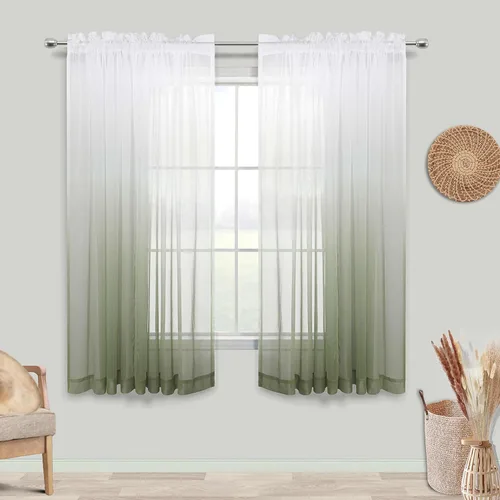 Vista 12 de KOUFALL Cortinas de ventana de baño para ducha, juego de 2 paneles de cortinas cortas transparentes en blanco y negro para cocina, dormitorio