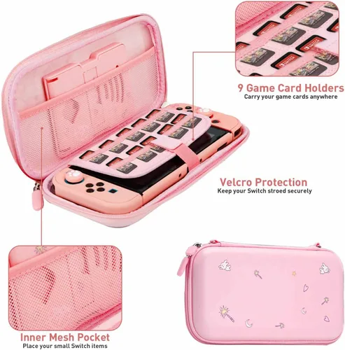 Vista 2 de Accessories kit for Nintendo Switch - YOOWA girly Accessory bundle NS Set with Carrying Case Protective Cover Screen Protector Game Card Holder Play