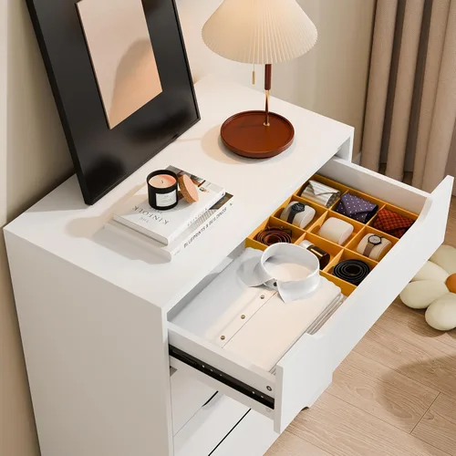 Vista 7 de Cozy Castle Cómoda Moderna de 4 Cajones Organizador de Almacenamiento, Cómodas de Madera y Cajoneras con Riel de Metal Liso, Blanco