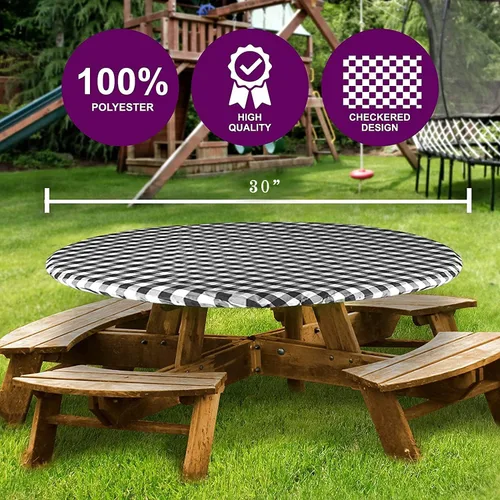 Vista 2 de Sorfey Mantel redondo ajustado con elástico, vinilo con parte trasera de franela, se adapta a mesa redonda de 30 pulgadas, resistente al agua, fácil