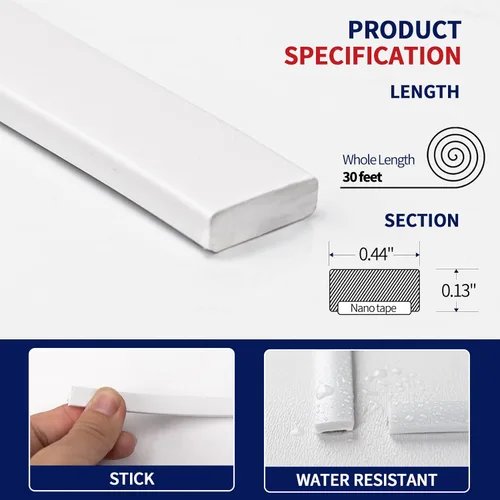 Vista 2 de Art3dwallpanels Recorte blanco de 30 pies para despegar y pegar para borde de azulejos de salpicaduras, recorte flexible autoadhesivo