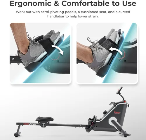 Vista 8 de Sunny Health & Fitness Flip & Foldable Rower for Home with Long Slide Rail, Full-Body Rowing Workout, Low-Impact Joint-Friendly Exercise, Free