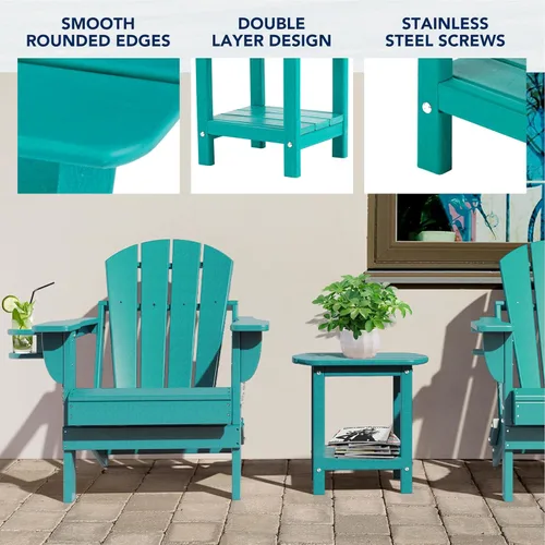 Vista 4 de nalone Adirondack - Mesa auxiliar para exteriores de 16.5 pulgadas, mesa auxiliar de plástico HDPE doble Adirondack para patio (Aruba)