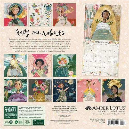 Vista 2 de Kelly Rae Roberts 2024 Wall Calendar You Are A Wonder 12" x 24" Open Amber Lotus Publishing