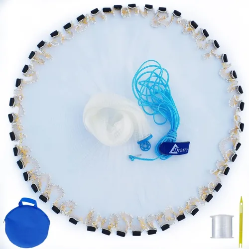 Vista 10 de Drasry Saltwater Fishing Cast Net for Bait 3/8 1/4 or 1/2 with Heavy Sinkers Fish Trap Throw Net. Size 3ft/4ft/5ft/6ft/7ft/8ft/9ft/10ft Radius
