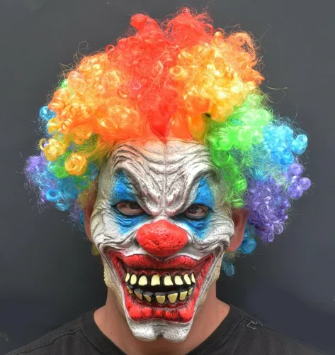 Vista 3 de Acid Tactical Máscara de payaso de Halloween aterradora con pelo, fiesta de disfraces, cosplay, payaso de pelo arcoíris
