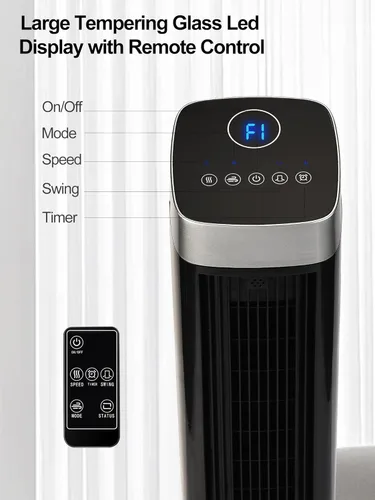 Vista 4 de Uthfy Standing Tower Fan, 41" Quiet Bladeless Floor Fan for Bedroom, 120° Oscillating Fan with 24H Timer, Built-In Aromatherapy Box, Remote Control