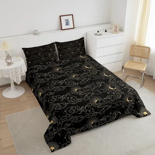 Vista 3 de Erosebridal Juego de edredón de sol y luna, juego de ropa de cama con estrellas místicas, espacio exterior, cosmos, constelaciones, zodiaco, relleno