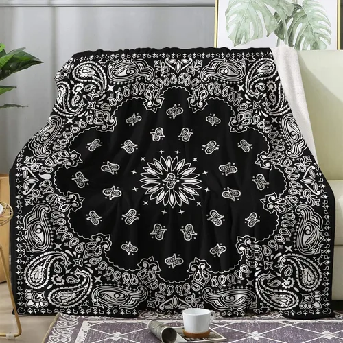 Manta tipo bandana negra tamaño King, manta de forro polar para sofá, cama, sofá, mantas y mantas de cachemira, manta de franela de felpa súper