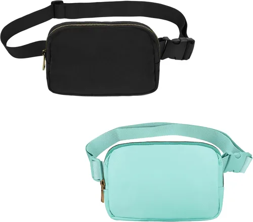 Vista 53 de VOROLO Riñonera para mujeres y hombres, bolsa cruzada, bolsa de cinturón con correa ajustable, Negro, Talla única