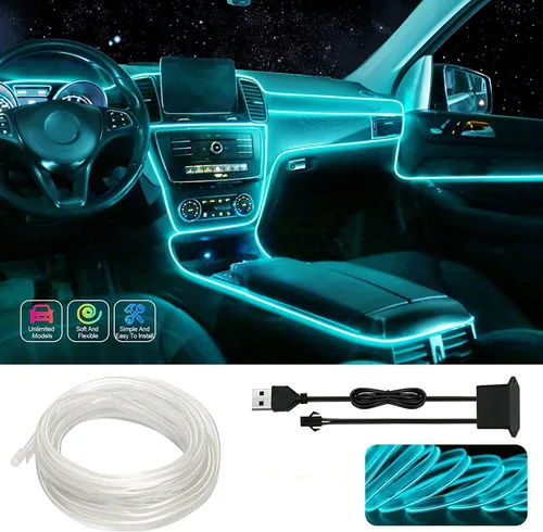Vista 15 de ABALDI El Wire - Luces LED de neón para el interior del automóvil, kits de iluminación ambiental para Navidad, Halloween, decoración de automóvil
