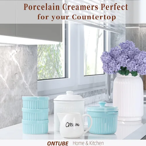 Vista 6 de ONTUBE Crema de porcelana, jarra de crema de leche de cerámica de 12 oz (blanco)