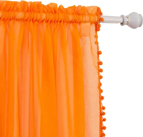 Vista 8 de Elegant Comfort Cortinas semitransparentes con borlas con pompones, juego de 2 paneles, con bolsillo para barra de 2 pulgadas, cortinas