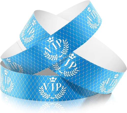 Jadive 500 Piezas Pulseras de Papel VIP de Plástico Impermeables para Identificación de Fiestas Pulseras de Fiesta para Eventos Parques de Azul