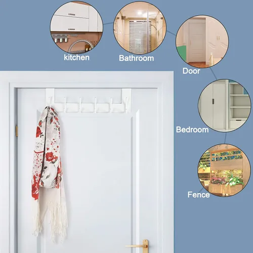 Vista 3 de SKOLOO Gancho para colgar sobre la puerta, 6 ganchos, no requiere montaje, ganchos de puerta de acero inoxidable, perchero para colgar abrigos