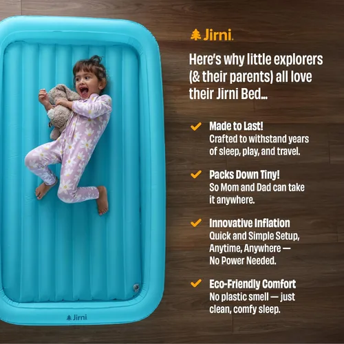 Vista 3 de Cama de campamento para niños pequeños con parachoques y saco de inflado - Cama inflable de viaje para niños ultraligera, compacta y sin PVC
