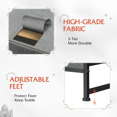 Vista 7 de WLIVE Cómoda de tela para dormitorio, cómoda doble de 6 cajones, torre de almacenamiento con cubos de tela, cómoda para armario, sala de estar