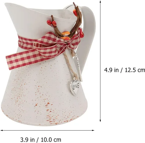 Vista 3 de Cubos de flores galvanizadas, jarrón rústico francés, jarrones de metal, jarrón, jarra, jarrón, casa de campo, centro de mesa, color beige