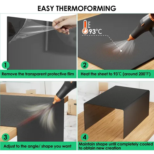 Vista 3 de Hoja de plástico ABS de 1/8 pulg. de grosor (3 mm) - 12" x 8", tablero termoplástico rígido impermeable negro para letreros, manualidades, proyectos