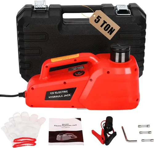 Vista 11 de Trihelper - Gato eléctrico para auto de 5 toneladas 12V, gato hidráulico con soporte para auto, gato de elevación con bomba de neumáticos integrada