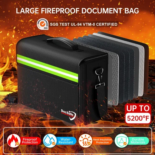 Vista 2 de DocSafe Bolsa de documentos grande ignífuga y resistente al agua de 5200°F con múltiples bolsillos, organizador de almacenamiento de archivos de 17