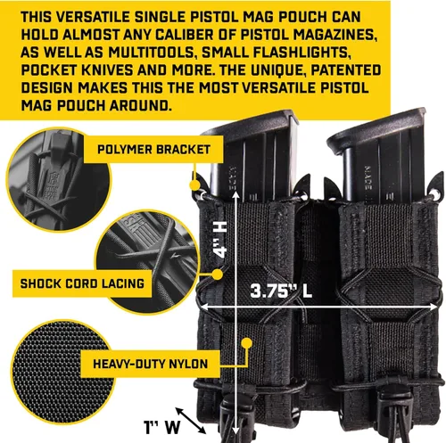 Vista 3 de High Speed Gear, bolsa para cargador de pistola doble TACO MOLLE, fabricado en los Estados Unidos.