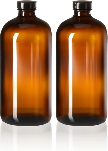 Vista 6 de kitchentoolz Botellas de vidrio ámbar de 32 onzas – Tapas herméticas – Growlers de vidrio marrón de tamaño cuarto para almacenamiento de cerveza