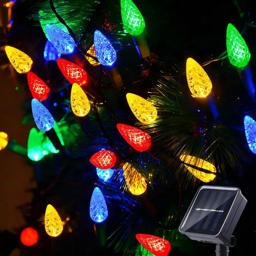 ITICdecor C6 - Tira de luces solares impermeables para exteriores, 23 pies, 50 luces LED solares de Navidad, decoración de luces de hadas, 8 modos