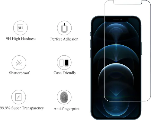 Vista 2 de Ailun Paquete de 2 protectores de pantalla para iPhone 12 Pro Max [6.7 pulgadas] + 2 protectores de lente de cámara, película de vidrio templado