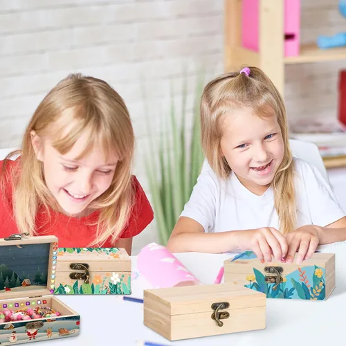 Vista 6 de Hoemwarm Paquete de 24 cajas de madera sin terminar con tapa con bisagras, cajas de madera pequeñas de almacenamiento de 6 x 4 x 2 pulgadas