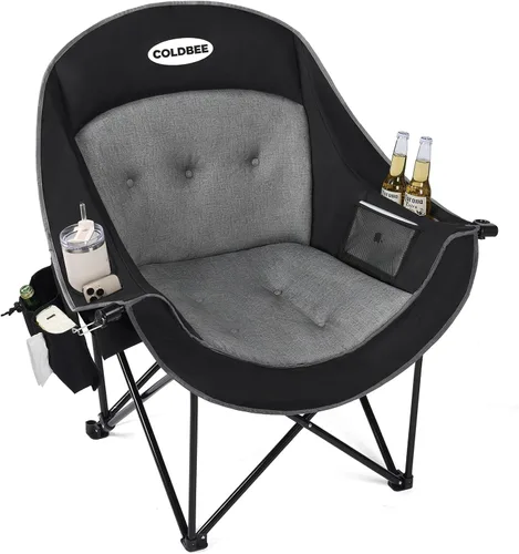 Vista 8 de Silla de campamento de gran tamaño para adultos, silla acolchada para Gris negro