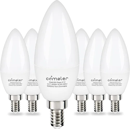 Vista 9 de comzler Bombilla LED E12, bombillas LED pequeñas equivalentes a 60 W, bombillas blancas cálidas de 2700 K para ventilador de techo, lámpara tipo B