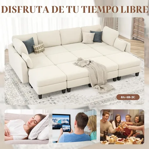 Vista 5 de Sofá seccional con sofá cama, sofá modular de 6 plazas, cómodos sofás seccionales convertibles, sofás convertibles con otomanos, sofás seccionales