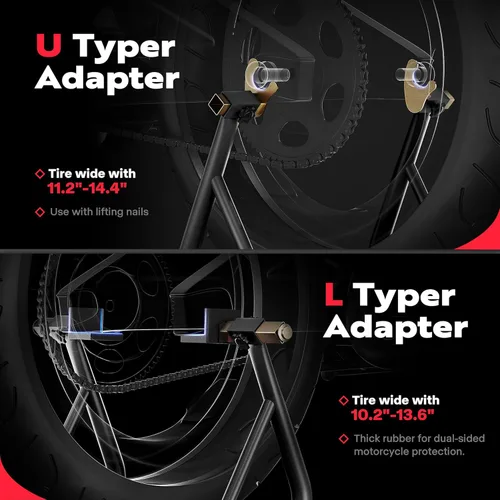 Vista 3 de SPECSTAR Soportes universales para motocicleta, capacidad de 882 libras, ruedas delanteras y traseras, combo de elevación con carrete de basculante