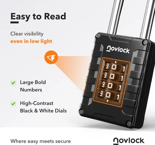 Vista 5 de Candado de combinación de grillete largo de 2.76 pulgadas Candado de 4 dígitos para casillero de gimnasio, armarios, cajas de herramientas, Negro