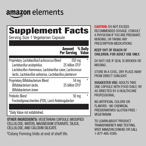 Vista 3 de Amazon Elements - Probiótico para mujeres, 50 mil millones de UFC, mezcla de 7 cepas, apoya la salud urinaria y vaginal, 30 cápsulas
