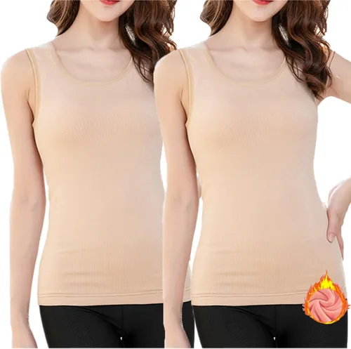 Vista 13 de Ropa interior de algodón con forro polar térmico para mujer, camiseta sin mangas, chaleco de capa base cálida