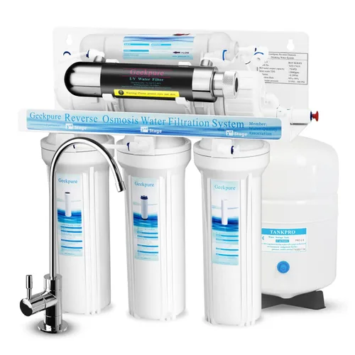 Geekpure Sistema de filtro de agua potable RO de ósmosis inversa de 6 etapas con filtro UV-75GPD