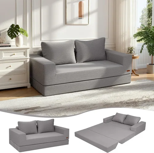 Vista 35 de COMAX Sofá cama futón, sofá cama plegable 4 en 1 con reposabrazos en forma de L, silla plegable convertible, colchón plegable para sala de estar