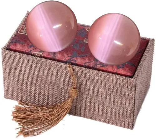 Vista 7 de Bolas Baoding de cristal artificial de ojo de tigre azul claro de 1.57 pulgadas, bolas de salud chinas de cuarzo curativo para terapia de manos