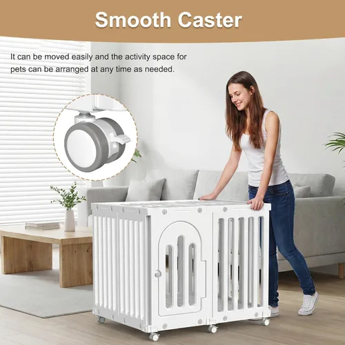 Vista 3 de Corralito para perros con puerta y cubierta, panel de valla para cachorros, jaula para perros, corral para mascotas para perros pequeños y medianos