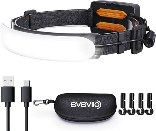 svsviio Linterna Frontal Recargable PRO, 5000mAh 1500 Lúmenes Súper Brillante Haz LED de 230°, Linterna de Cabeza para la Frente, 3 Modos, Linternas