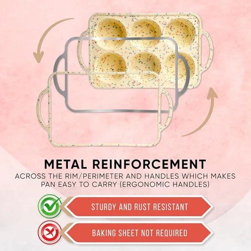 Vista 3 de BAKE BOSS Molde de Silicona Confetti para Muffins Jumbo de 6 Cavidades–Moldes Antiadherentes para Cupcakes para Hornear, Moldes de Silicona Grandes