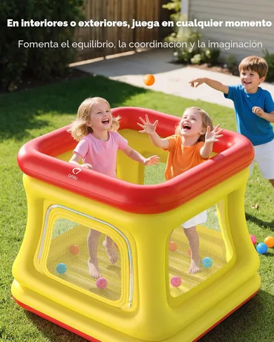 Vista 6 de QPAU - Casa inflable 3 en 1 con bomba para niños pequeños de 1 a 3 años Azul y rosa