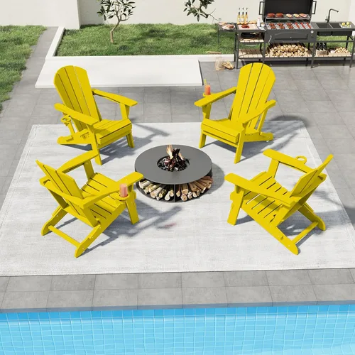 Vista 39 de Sillas plegables Adirondack con portavasos, juego de 4 sillas de plástico HDPE para exteriores, resistentes a la intemperie, aspecto de madera real